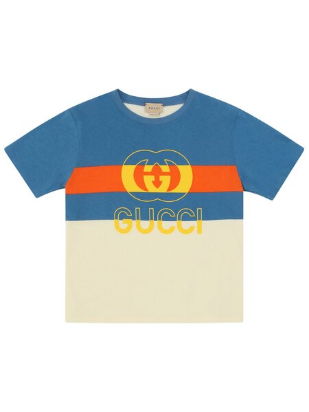 Gucci Kids 로고 프린트 컬러 블록 티셔츠