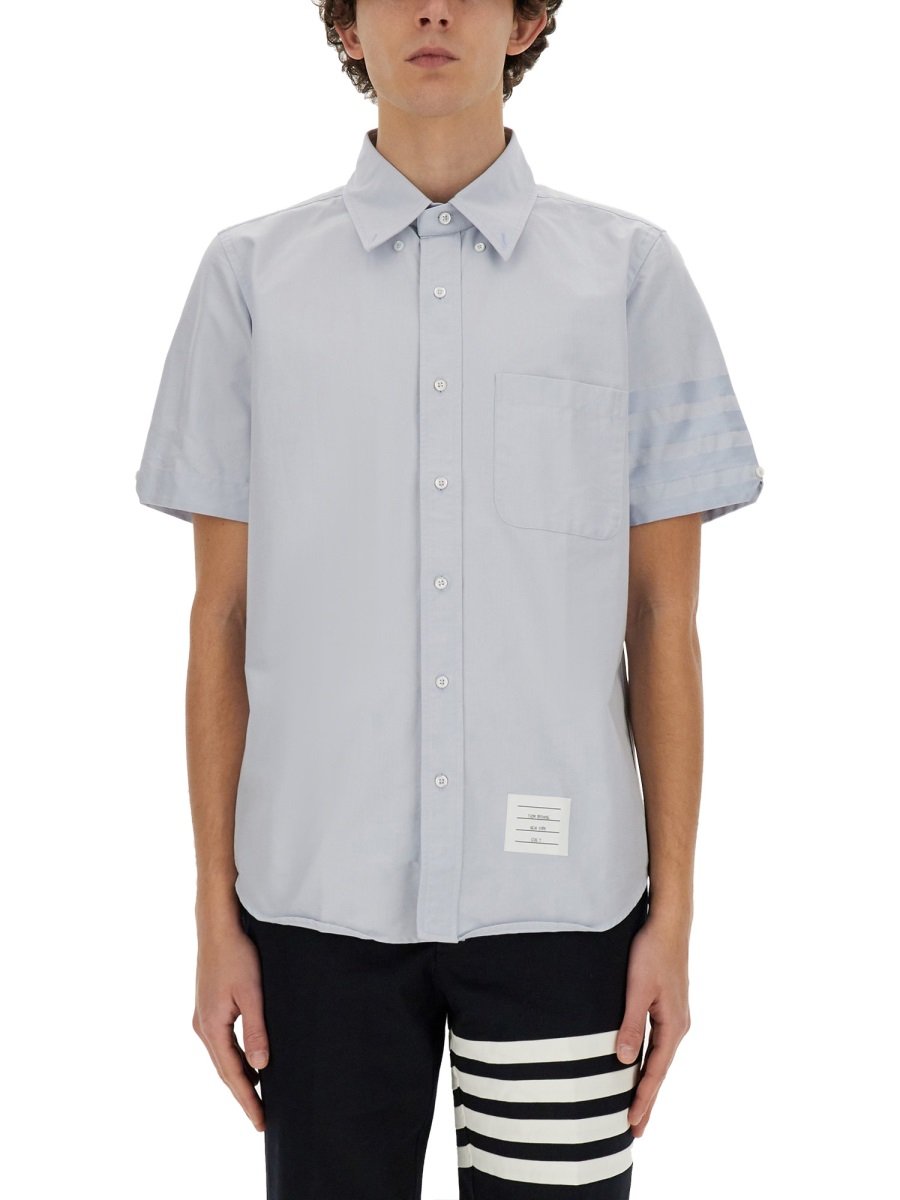 Thom Browne 4-바 버튼 반소매 셔츠